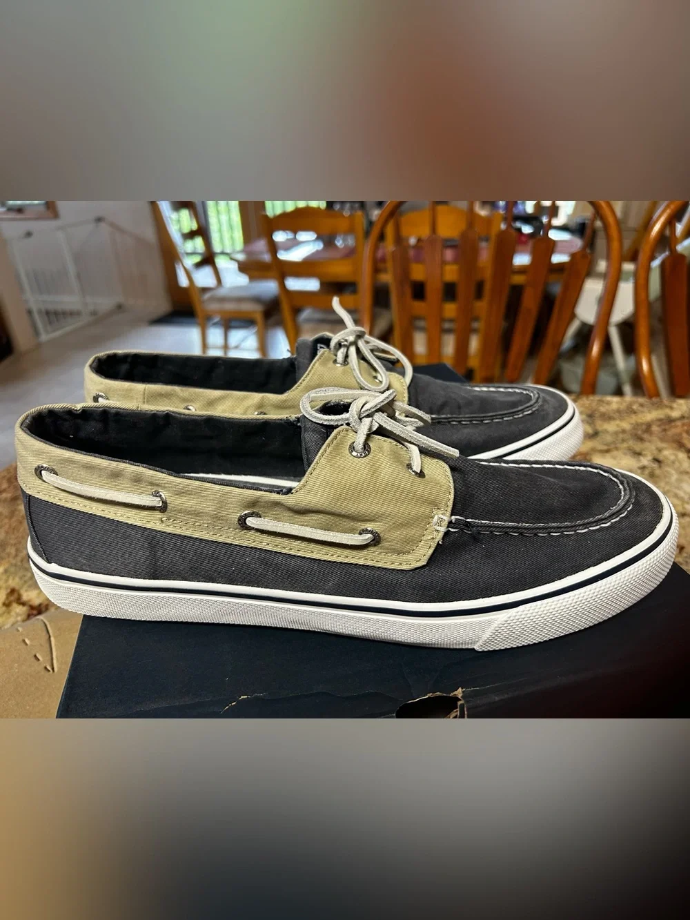 Sperry Bahama Men’s 14 Soft Canvas Boat Shoes in Navy & Khaki-Worn 1x Excellent